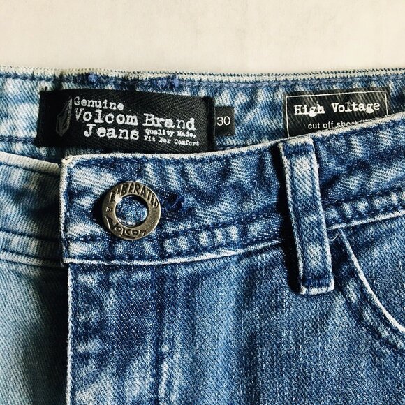 Volcom Denim Two Tone Color Block High Voltage Cut Off Shorts Womens Size 30 - Picture 3 of 7